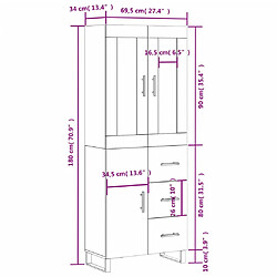 vidaXL Buffet haut Chêne marron 69,5x34x180 cm Bois d'ingénierie pas cher