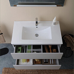 Avis Kiamami Valentina MEUBLE DE SALLE DE BAIN SUSPENDU 80 CM BLANC BOIS AVEC MIROIR 80x60 | BARCELLONA