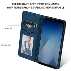 Wewoo Housse Coque Etui en cuir avec rabat horizontal magnétique Business Skin Feel pour Samsung Galaxy A8 Plus 2018 bleu marine