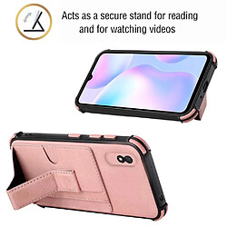 Coque en TPU + PU antichute, rigide avec béquille, porte-cartes or rose pour votre Xiaomi Redmi 9A