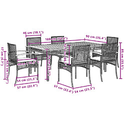 vidaXL Ensemble à manger de jardin et coussins 7 pcs gris rotin pas cher