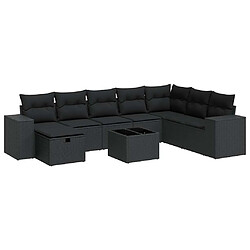 vidaXL Salon de jardin 9 pcs avec coussins noir résine tressée