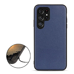 Coque en cuir véritable bleu pour votre Samsung Galaxy S22 Ultra