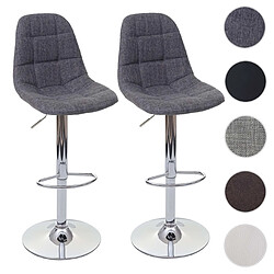 Mendler 2x tabouret de bar HWC-A67, chaise de bar / comptoir ~ gris, tissu