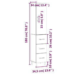 vidaXL Buffet haut Chêne fumé 34,5x34x180 cm Bois d'ingénierie pas cher