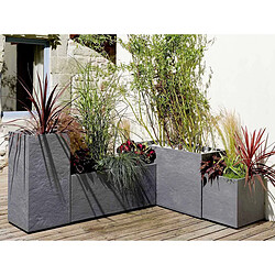 Jardinière carrée Volcania effet pierre 39,5 x 39,5 x 43,5 cm - 31 L - Gris anthracite - Eda pas cher