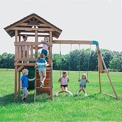 Acheter Backyard Discovery Lightning Ridge Aire de Jeux en Bois | Aire de Jeux Extérieur avec Double Balançoire/Toboggan/Mur d'escalade, Balancoire Exterieur avec Toboggan, Portique Balancoire Exterieur