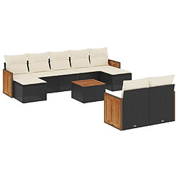 Maison Chic Salon de jardin 10 pcs avec coussins | Ensemble de Table et chaises | Mobilier d'Extérieur noir résine tressée -GKD63957