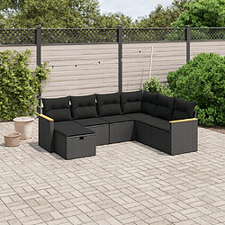 vidaXL Salon de jardin 7 pcs avec coussins noir résine tressée