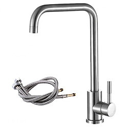 Universal Robinet de cuisine en acier inoxydable robinet simple trou chaud et froid robinet de lavage avec 2 tubes de 60cm (1200g)