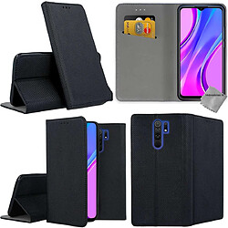 Htdmobiles Housse etui portefeuille avec coque intérieure en silicone pour Xiaomi Redmi 9 + verre trempe - NOIR MAGNET