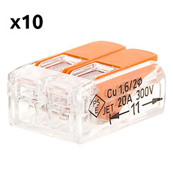 Lot de 10 bornes de raccordement S221 Compact - Connexion rapide - 2 conducteurs avec leviers 4mm² - orange - Wago