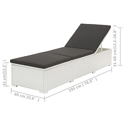 vidaXL Chaise longue avec coussin Résine tressée Blanc pas cher