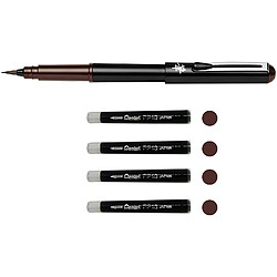 Carlotta Pentel GFKPN Pocket Brush stylo pinceau encre à pigments pour calligraphie, croquis, dessins Sépia + 4 cartouches