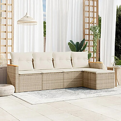 Maison Chic Salon de jardin avec coussins 5 pcs, Ensemble Tables et chaises de jardin,, Ensemble Tables et chaises de jardin, beige résine tressée -GKD746265