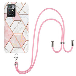 Coque en TPU 2,0 mm, motif d'épissage de marbre, électroplaqué IMD, antichoc. avec bandoulière rose/blanc pour votre Xiaomi Redmi 10 Prime/Redmi 10