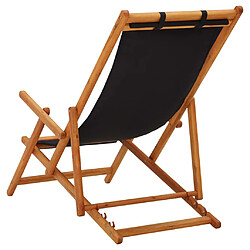 Avis vidaXL Chaise pliable de plage bois d'eucalyptus solide et tissu noir