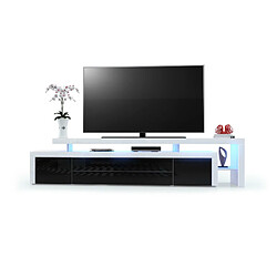 Mpc Meuble TV Blanc Et Noir Laqué + LED (lxhxp) : 227 X 52 X 43