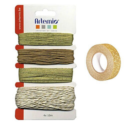 Youdoit Assortiment de ficelles dorées + masking tape doré à paillettes 5 m