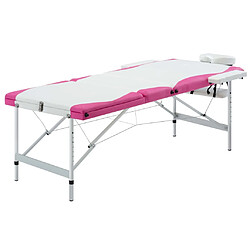 vidaXL Table de massage pliable 3 zones Aluminium Blanc et rose