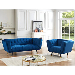 Vente-Unique Canapé 3 places et un fauteuil en velours SAMANTHA II - Bleu nuit