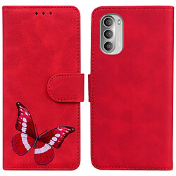 Etui en PU motif papillon avec support rouge pour Motorola Moto G51 5G