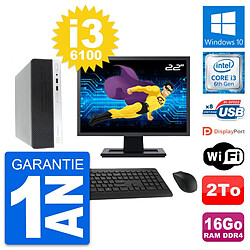 PC HP 400 G4 SFF Ecran 22" Intel i3-6100 RAM 16Go Disque Dur 2To Windows 10 Wifi - Occasion