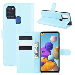 Etui en PU litchi grain cool bleu pour votre Samsung Galaxy A21s