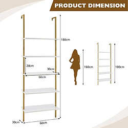 Helloshop26 Étagère murale/échelle à 5 niveaux 60 x 30 x 180 cm bibliothèque élégante avec patins antidérapants et structure en acier doré marron 20_0009727