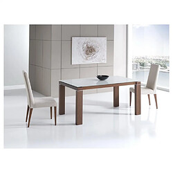 Inside 75 Table repas extensible ARMONIA 8 couverts 160/230x90cm pieds noyer plateau verre blanc