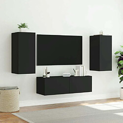 Maison Chic Lot de 3 Meuble TV muraux, Banc TV avec lumières LED pour salon, Meuble de rangement noir -GKD19685 pas cher