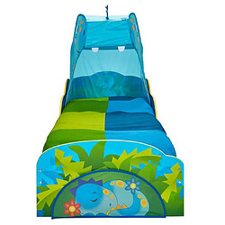 Avis Pegane Lit dinosaure enfant avec ciel de lit et tiroir de rangement - Dim : H.138 x L.77 x P142 cm