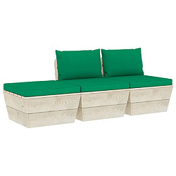 vidaXL Salon de jardin palette 3 pcs avec coussins bois d'épicéa