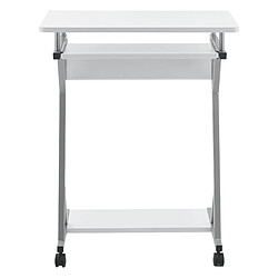 Helloshop26 Bureau ordinateur roulant table informatique avec support clavier coulissant avec 4 roulettes MDF 60 cm blanc 03_0001153