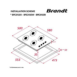 Avis Table de cuisson gaz 60cm 4 feux blanc - BPE3410W - BRANDT