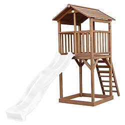 AXI Beach Tower Aire de Jeux avec Toboggan en BLANC & Bac à Sable | Grande Maison enfant extérieur en marron | Cabane de Jeu en Bois FSC