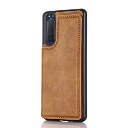 Coque en TPU + PU avec béquille et porte-cartes marron pour votre Sony Xperia 5 III 5G