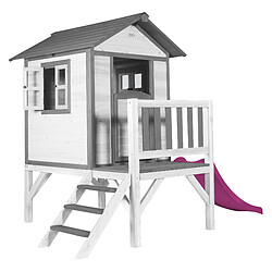 AXI Maison Enfant Beach Lodge XL BLANC avec Toboggan Violet | Maison de Jeux en Bois FFC pour Les Enfants | Maisonnette / Cabane en Bois