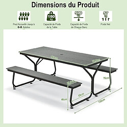 Acheter Helloshop26 Ensemble table et bancs de pique-nique 8 places en hdpe résistant aux intempéries trou de parasol inclus gris 20_0007150