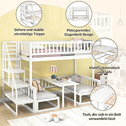 KOMHTOM Lit superposé peu encombrant avec escalier, table réglable, canapé en bois, blanc (90*200 cm et 120*200 cm) pas cher