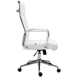 Decoshop26 Fauteuil de bureau avec accoudoirs siège pivotant mécanisme à bascule en cuir véritable blanc 10_0002516