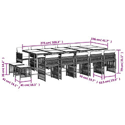 Acheter vidaXL Ensemble à manger de jardin 15 pcs coussins noir résine tressée