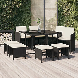 Maison Chic Mobilier à dîner 9 pcs de jardin avec coussins - Ensemble table et chaises d'extérieur - Salon/Mobilier de jardin classique Résine tressée Noir -MN51141