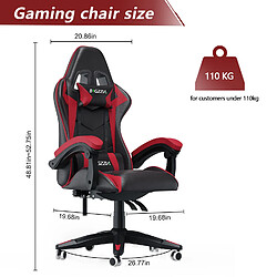 BIGZZIA Fauteuil de Bureau - Chaise Gaming - Siège de Bureau Réglable Gaming Racing - avec coussin et dossier inclinable Rouge pas cher