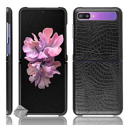 Htdmobiles Coque rigide simili cuir crocodile pour Samsung Galaxy Z Flip / Z Flip 5G - NOIR