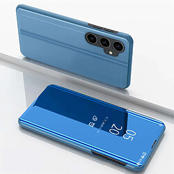 Htdmobiles Housse pour Samsung Galaxy S23 FE 5G - etui portefeuille miroir clear view + verre trempe - BLEU