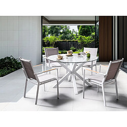 Beliani Table de jardin ronde d 120 cm avec plateau en verre blanc MALETTO