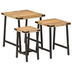 Maison Chic Lot de 3 Tables basses gigognes pour salon | Table à café bois massif de manguier et fer -GKD47582