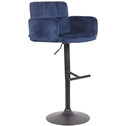 Decoshop26 Tabouret de bar pivotant en velours bleu et métal noir avec accoudoirs repose-pieds et dossier TDB10655