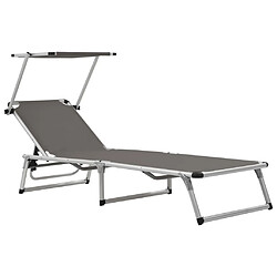 Maison Chic Chaise longue pliable de jardin | Bain de soleil Relax | Transat avec toit aluminium et textilène gris -GKD68357